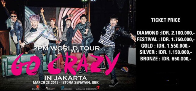 Seating Plan dan Harga Tiket Konser 2PM World Tour Go Crazy in Jakarta